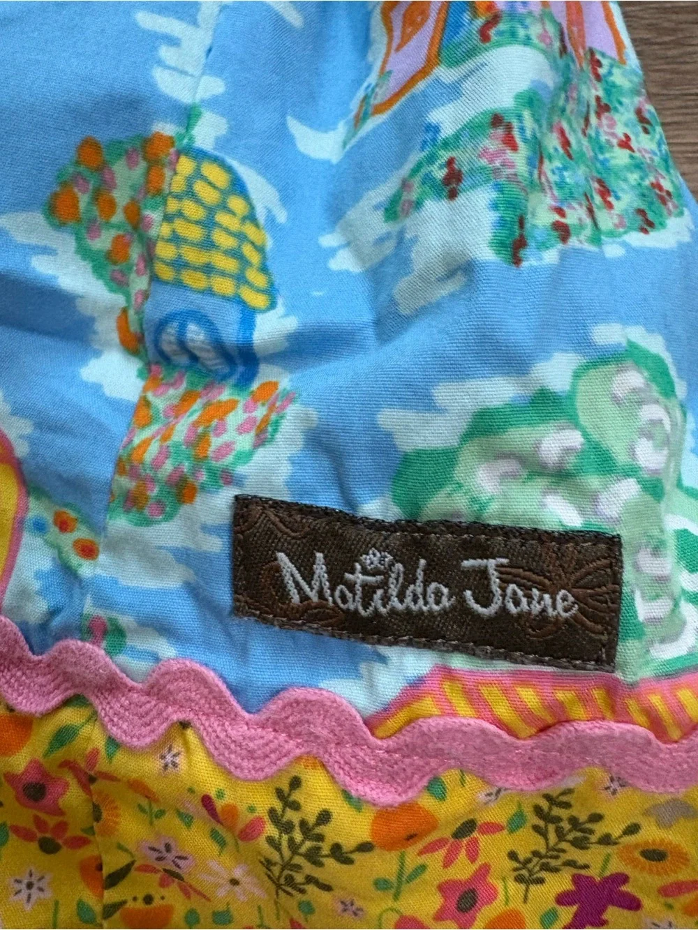 Matilda Jane Blue, Yellow & Green Patchwork Village Dress size 6